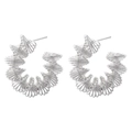 Detailed view of silver C-shaped hoop earrings with a twisted spiral thread design - C-Shape Twisted Line Style (VE1029) / White Gold
