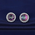 Elegant halo stud earrings with mystical fire topaz and s925 silver finish - Led-80 Round Ring Earrings With Seven Colors