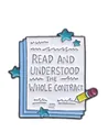 Enamel contract pin featuring a white paper stack design and a yellow pencil accent - Read and understood the whole contract