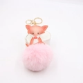 Süßer Lederfuchs Schlüsselanhänger mit rosa flauschigem Pompom und goldener Schließe - Hellrosa