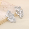 Elegant silver ginkgo leaf earrings with brushed metal texture on a natural stone base - Brushed Ginkgo Leaf Shape / Steel Color (KE114312-KFC)