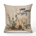 Weihnachtskissenbezug aus Leinen mit Kerzen, Zapfen und Warm Winter Wishes Aufdruck - Warmer Winter Kerzen-Druck