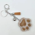Cute brown bear paw keychain with amber rhinestones and a brown suede tassel charm - Khaki