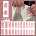Unghie finte lunghe rosa nude con linee bianche astratte e piccole perle SGCY-97 - Stile Colla - Linee Rosa Nude Perla (SGCY-97)