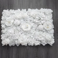 White artificial flower wall panel featuring hydrangeas and roses for wedding backdrops - Candy Pure White