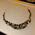 Vintage gold necklace with dark green, black, and clear drop-shaped crystals - 78# Necklace Rhinestone Teardrop