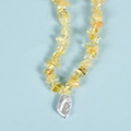 Irregular yellow crystal stone necklace featuring a white baroque pearl pendant - Citrine Pearl