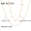 Detail of 18k gold plated double layer necklace with star pendants and size measurements - 18K Gold / Gold Double Layer Star Style (NB-N1101)