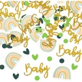 Set de confeti para baby shower con letras doradas brillantes y motivos de arcoíris - Juego de 60 piezas / Verde
