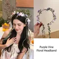 Purple vine floral wreath headband with trailing white faux pearls and greenery - Purple Vine Floral Wreath
