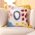 Square tufted rainbow pillow with colorful dots and decorative yellow corner tassels - Tufted-Vibrant Circles (Cover Only) / 18x18 Inch