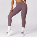 Leggings yoga a vita alta ad asciugatura rapida in viola fumo, pantaloni sportivi elastici - S / Viola Pasta di Fagioli
