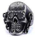 Cyberpunk skull ring with mechanical goggles and vintage blackened silver finish - US Size 8 / Cyberpunk Mechanical Skull Style (22108) / Antique Silver