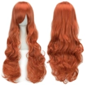 Long wavy ginger cosplay wig with thick bangs made of heat resistant synthetic fiber - Orange
