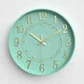 Modern mint green wall clock with 3D gold Arabic numerals and silent movement - Ice Blue