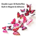 Double-layer 3D butterfly wall stickers with magnets and adhesive in purple and red - Magnet with Adhesive / Rose Red Double Layer 12PCS
