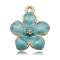 Light blue enamel cherry blossom flower charm with golden trim and polished reflection - Blue