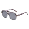 Vintage Doppelsteg Sonnenbrille mit lila Schildpattrahmen und grauen quadratischen Gläsern - Grauer Streifen Blau Verlauf Grau Gläser