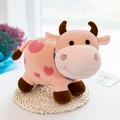Vaca de peluche rosa con manchas de corazón marrones y bufanda a cuadros azul - 25cm / Rosa
