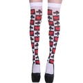 Knee-high poker themed stockings with black and white checkerboard and red heart print - One Size / Large Poker Pattern 4#