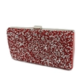 Detail of red and silver rhinestone evening clutch bag with metallic frame and top lock - Red
