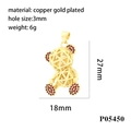 Vista dettagliata del ciondolo a forma di orsetto traforato in rame placcato oro - P05450 / Oro-Zirconia Rossa