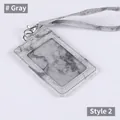 Grey marble texture PU leather ID badge holder with matching lanyard and metal hook - Hand Strap Set / Black and Gray