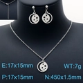 Conjunto de joyas de acero inoxidable plateado con colgantes huecos de luna y estrella - Color Acero