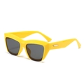 Fashionable bright yellow square sunglasses with dark grey lenses and gold metal accents - Yellow Frame Grey Lens