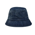 Macro detail of dark blue washed denim bucket hat with reinforced brim stitching - M (56-58cm) / Dark Blue