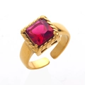 Vintage-Ring mit Goldbeschichtung und quadratischem rotem Kristall in Seilrand-Optik - Gold+Rot