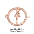 Rose gold ballerina pendant with sparkling cubic zirconia, size 28x22.5mm and 1.9g weight - Rose Gold Ballet Dancer Round (L0332-C)