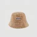 Plush khaki lamb wool bucket hat with stylish embroidered patch for winter warmth - M (56-58cm) / Dark Khaki