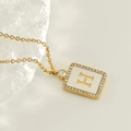 Luxury 18K gold plated stainless steel H letter square pendant necklace with zircons - Gold-H