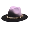 Detail of wool fedora hat with purple to black gradient and chunky gold chain - M (56-58cm) / Lavender + Black