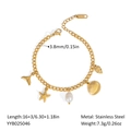 Detail of golden stainless steel ocean charm bracelet with starfish and shell elements - Fishtail Starfish Pearl Charm Style (YYB025046)