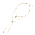 Double-layered gold necklace with Hamsa hand and Evil Eye charms on beaded chain - 5#Hamsa Hand
