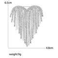 Silver heart brooch with rhinestones and metal tassels, size 6.5cm by 4.8cm, weight 9g - Silver - All White Rhinestone