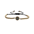 Bracelet perles dorées bohème avec pendentif œil bleu et cordon noir ajustable - Corde noire avec perles de cuivre / Or/Noir