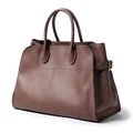 Grand sac cabas en cuir véritable marron foncé avec doubles poignées et boucles dorées - Grand (39x24x27cm) / café