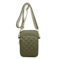 Olive green waterproof nylon crossbody phone bag with diamond quilting and adjustable strap - Green