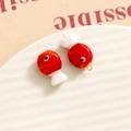 Detail view of a red and white 3D fish glass bead pendant with metal loop for DIY jewelry - 3D Color Matching Fish / Bright Red and White