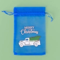 Blue organza drawstring pouch featuring white Christmas truck and Merry Christmas print - Style 7 / 10*15cm
