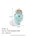 Blue enamel strawberry charm with rhinestones and 18K gold plated 316L stainless steel - Zircon Strawberry-Silver Blue