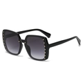 Fashion oversized square sunglasses with black frame, grey gradient lenses and gold rivets - Bright Black / Gradient Gray