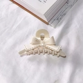 French vintage cream white bow hair claw clip with elegant stitching texture detail - Satin White