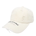 Détail de broderie vintage sur casquette en coton délavé avec bordure déchirée - Réglable / Blanc Cassé