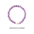 Elegant amethyst beaded bracelet featuring a single freshwater pearl with golden accents - Natural Amethyst Pearl Style (WB335)