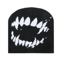 Berretto in maglia nero con grafica a denti di squalo, cappello invernale caldo stile street - M(56-58cm) / Stile Bocca Grande Denti Affilati / Nero