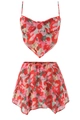 Ensemble deux pièces avec haut licou à imprimé fraise rouge et short taille haute - S / Ensemble Zirconium Rouge